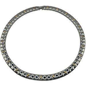 Beautiful Milor Italy Stainless Steel & 18k Yellow Gold Choker Necklace